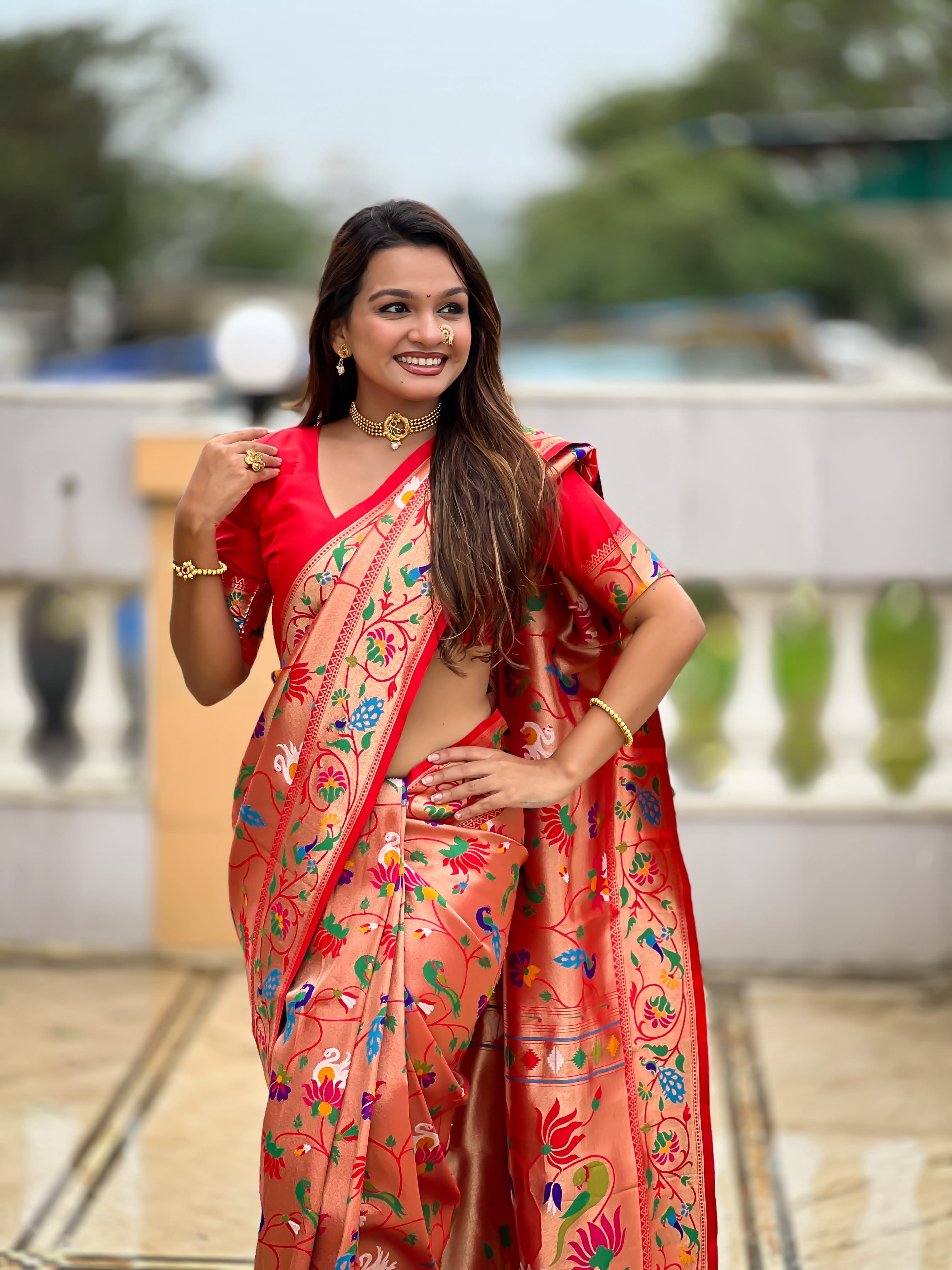 Royal Paithani Silk Saree with Meenakari Bird & Lotus Heritage Weaving
